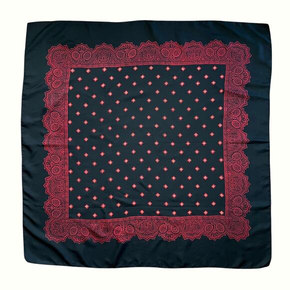 Vintage Black Red Geometric Print Silk Twill Square Scarf - Made in England - Picture 2 of 9